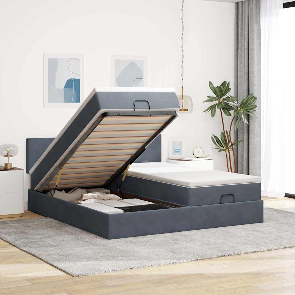 Struttura Letto Pouf con Materassi 160x200 cm in Velluto