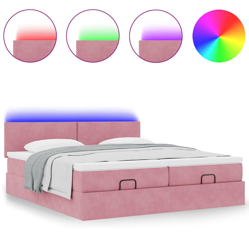 Struttura Letto Pouf con Materassi Rosa 180x200 cm Velluto