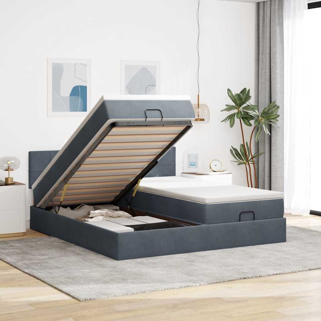Struttura Letto Pouf con Materassi 160x200 cm in Velluto