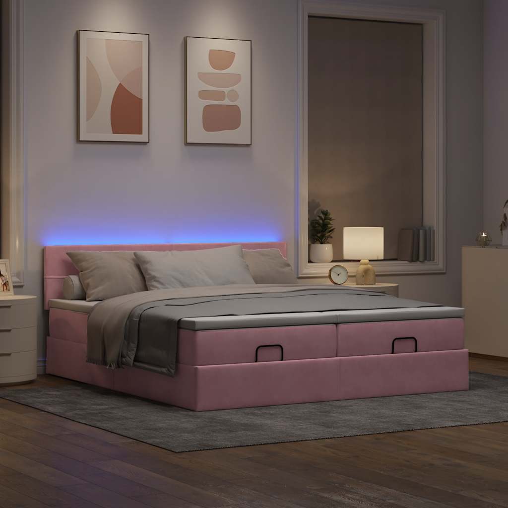 Struttura Letto Pouf con Materassi Rosa 180x200 cm Velluto