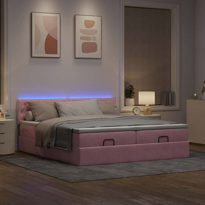 Struttura Letto Pouf con Materassi Rosa 200x200 cm Velluto
