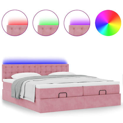 Struttura Letto Pouf con Materassi Rosa 180x200 cm Velluto