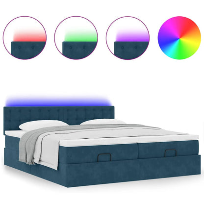 Pouf Letto con Materassi e LED Blu Scuro 200x200cm Velluto