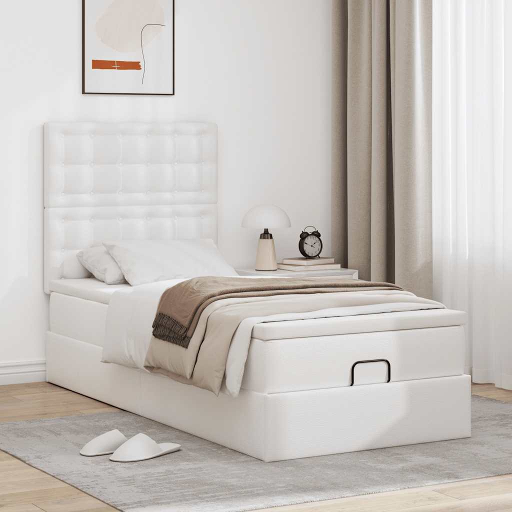 Letto Pouf con Materasso Bianco 90x200 cm Similpelle