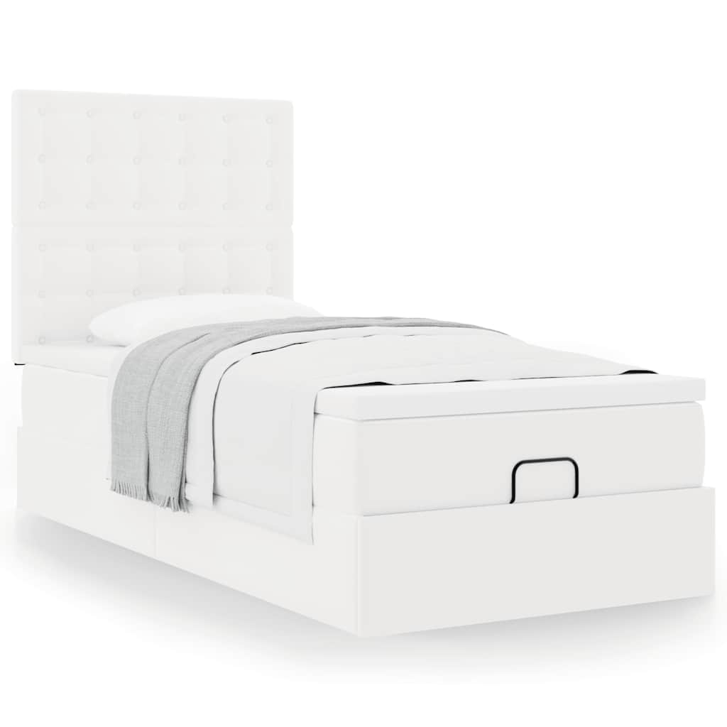 Letto Pouf con Materasso Bianco 90x200 cm Similpelle