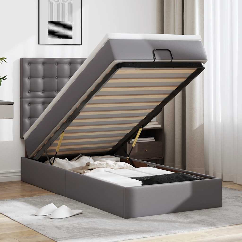 Letto Pouf con Materasso Grigio 90x200 cm Similpelle