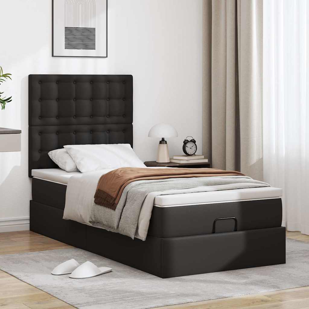 Letto Pouf con Materasso Nero 100x200 cm Similpelle