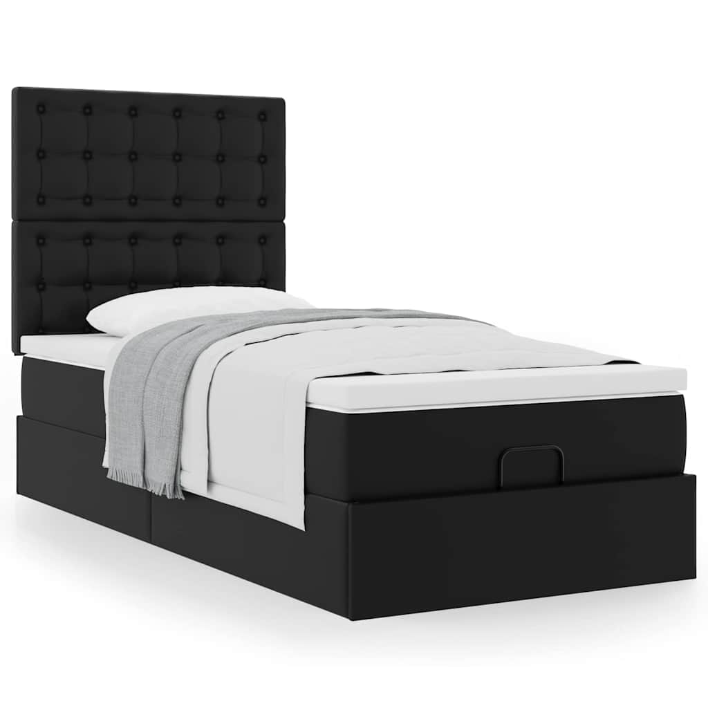 Letto Pouf con Materasso Nero 100x200 cm Similpelle