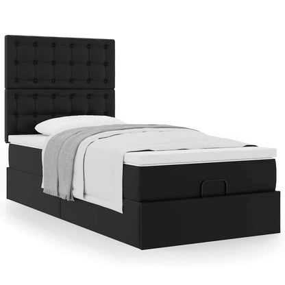 Letto Pouf con Materasso Nero 100x200 cm Similpelle