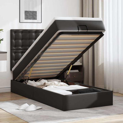 Letto Pouf con Materasso Nero 100x200 cm Similpelle