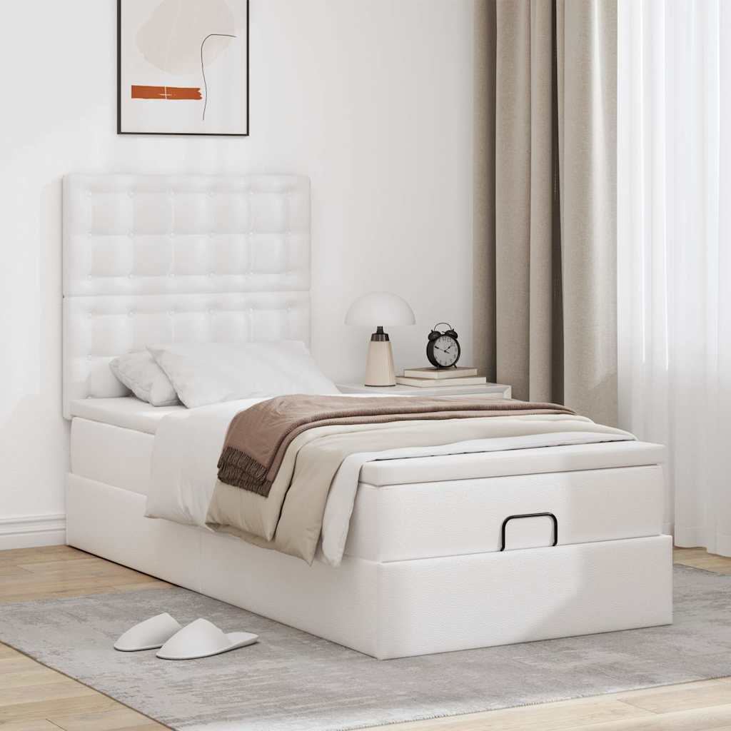 Letto Pouf con Materasso Bianco 100x200 cm Similpelle