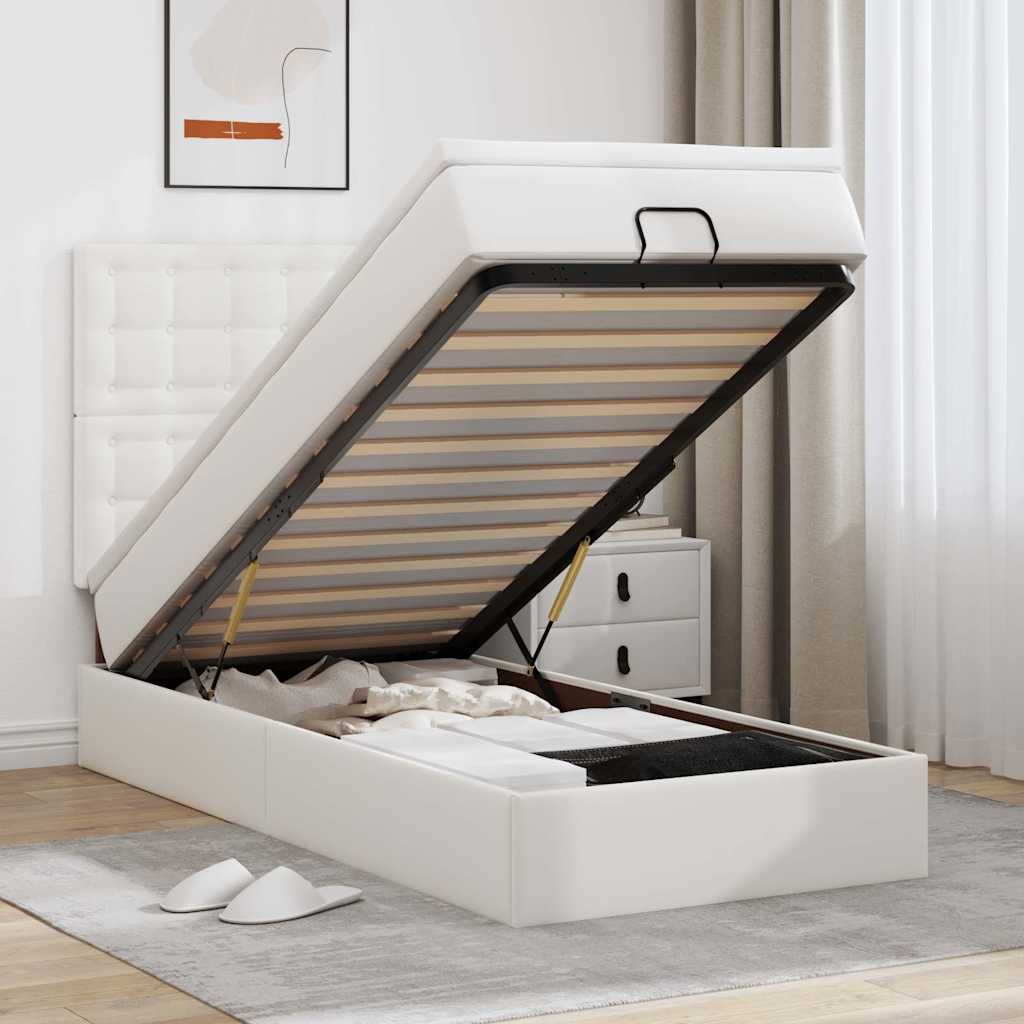 Letto Pouf con Materasso Bianco 100x200 cm Similpelle