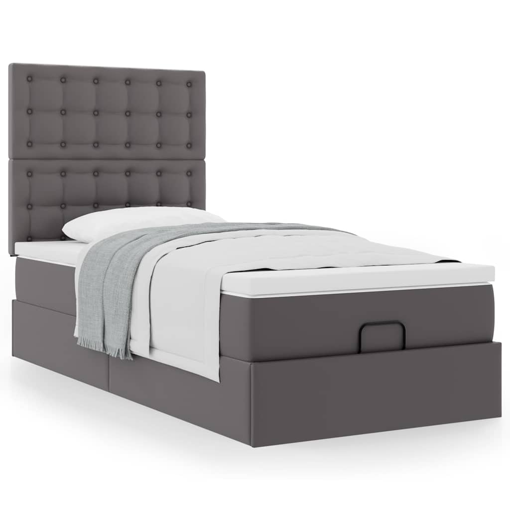 Letto Pouf con Materasso Grigio 100x200 cm Similpelle