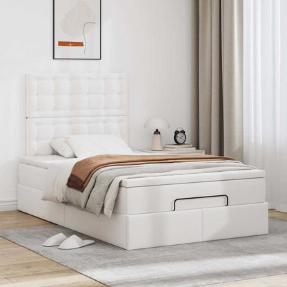 Struttura Letto Pouf con Materasso Bianco 120x190 cm Similpelle