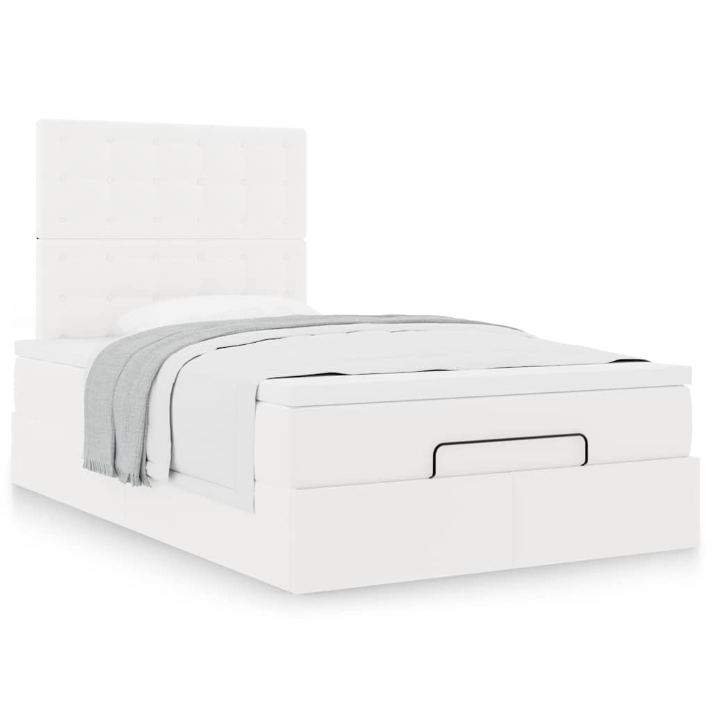 Struttura Letto Pouf con Materasso Bianco 120x190 cm Similpelle