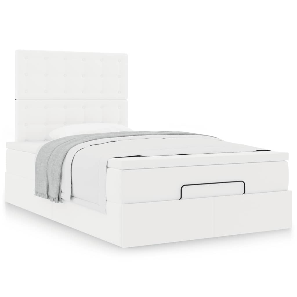Struttura Letto Pouf con Materasso Bianco 120x200 cm Similpelle
