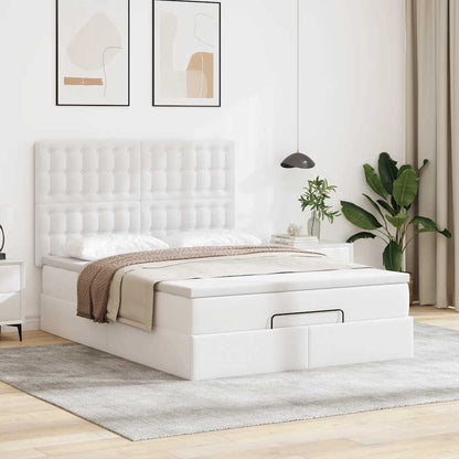 Struttura Letto Pouf con Materasso Bianco 140x190 cm Similpelle