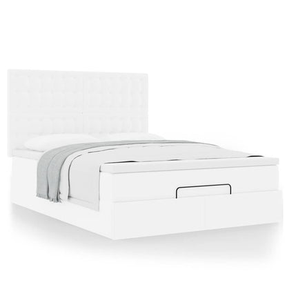 Struttura Letto Pouf con Materasso Bianco 140x190 cm Similpelle