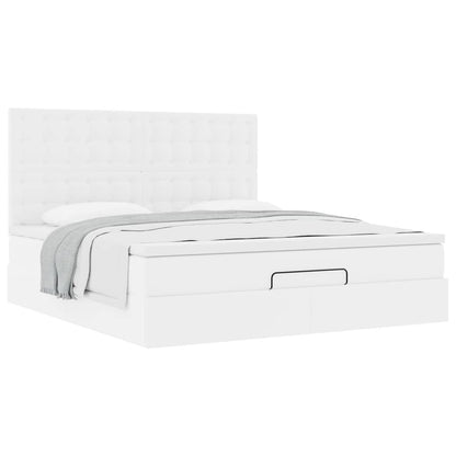 Struttura Letto Pouf con Materasso Bianco 160x200 cm Similpelle