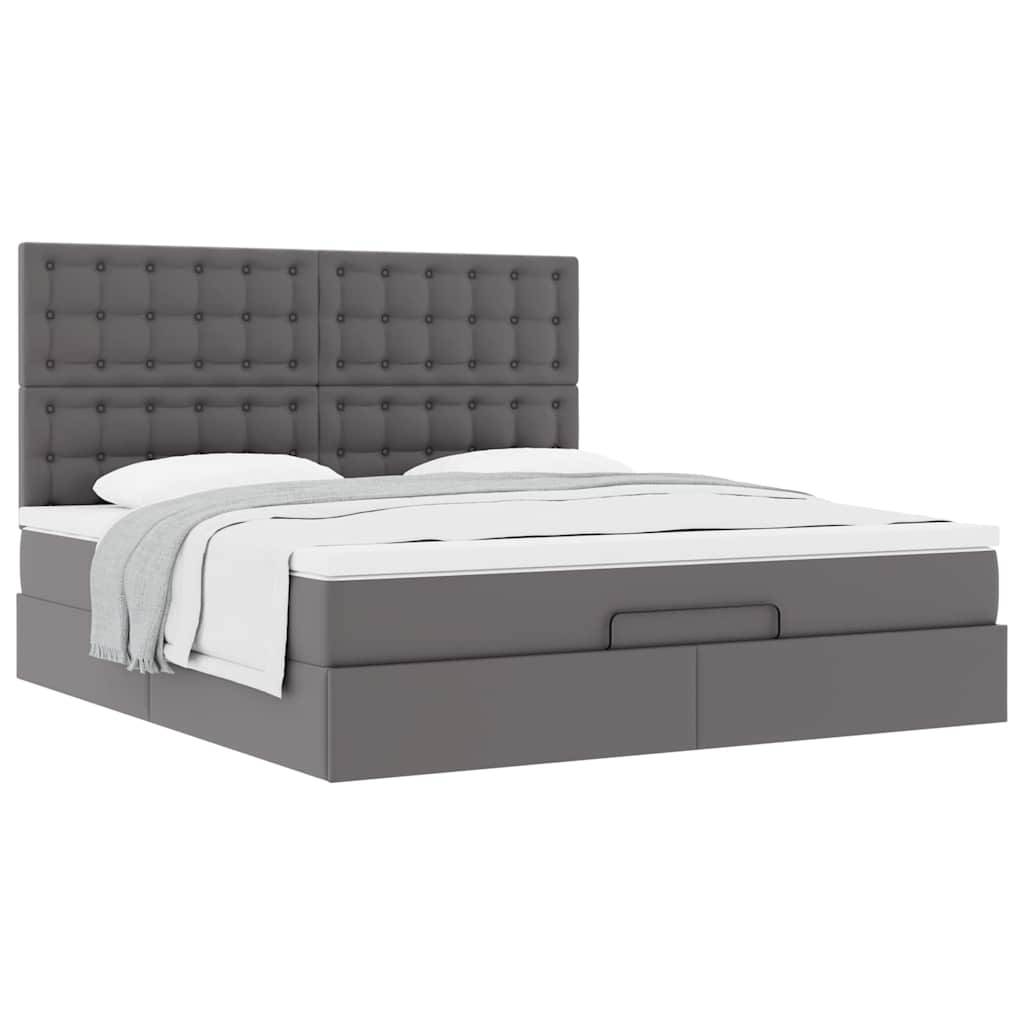 Struttura Letto Pouf con Materasso Grigio 160x200 cm Similpelle