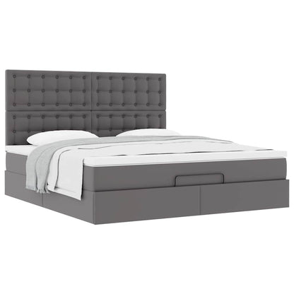 Struttura Letto Pouf con Materasso Grigio 160x200 cm Similpelle