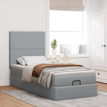 Pouf Letto con Materasso Grigio Chiaro 90x200 cm in Tessuto