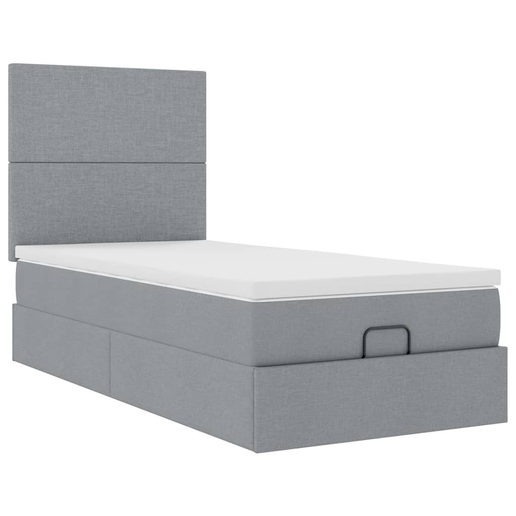 Pouf Letto con Materasso Grigio Chiaro 90x200 cm in Tessuto