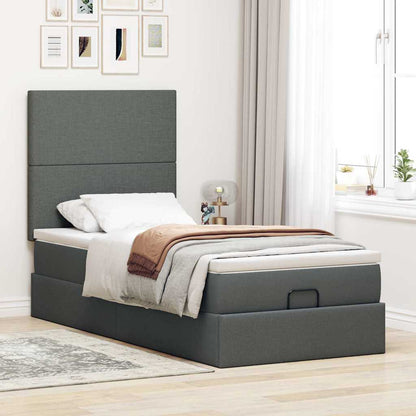 Pouf Letto con Materasso Grigio Scuro 90x200 cm in Tessuto