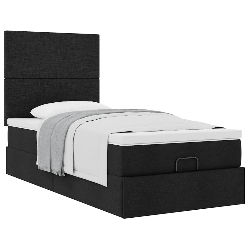 Pouf Letto con Materasso Nero 90x200 cm in Tessuto