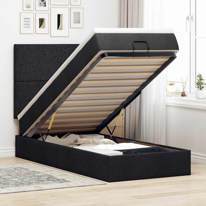 Pouf Letto con Materasso Nero 90x200 cm in Tessuto