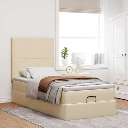 Pouf Letto con Materasso Crema 90x200 cm in Tessuto