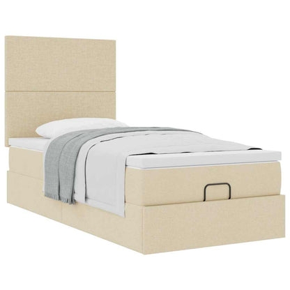 Pouf Letto con Materasso Crema 90x200 cm in Tessuto