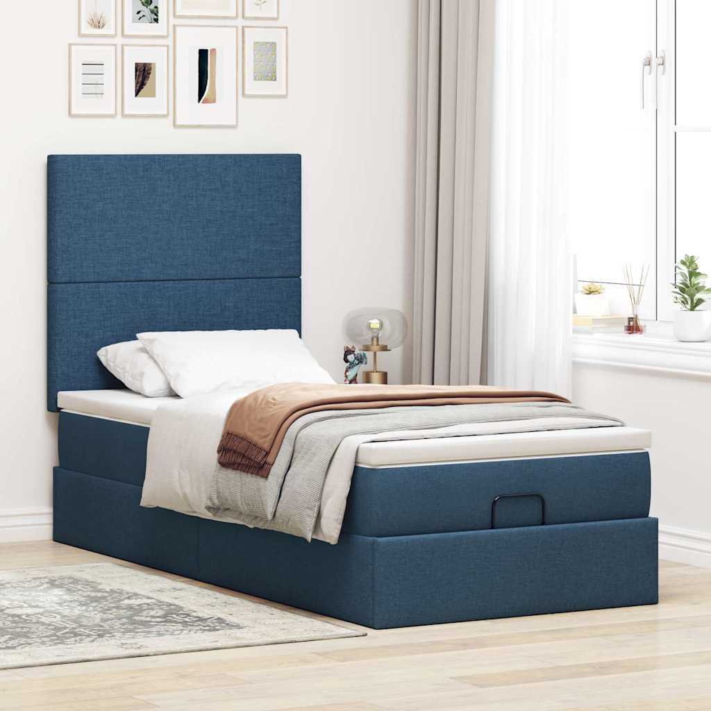 Pouf Letto con Materasso Blu 90x200 cm in Tessuto