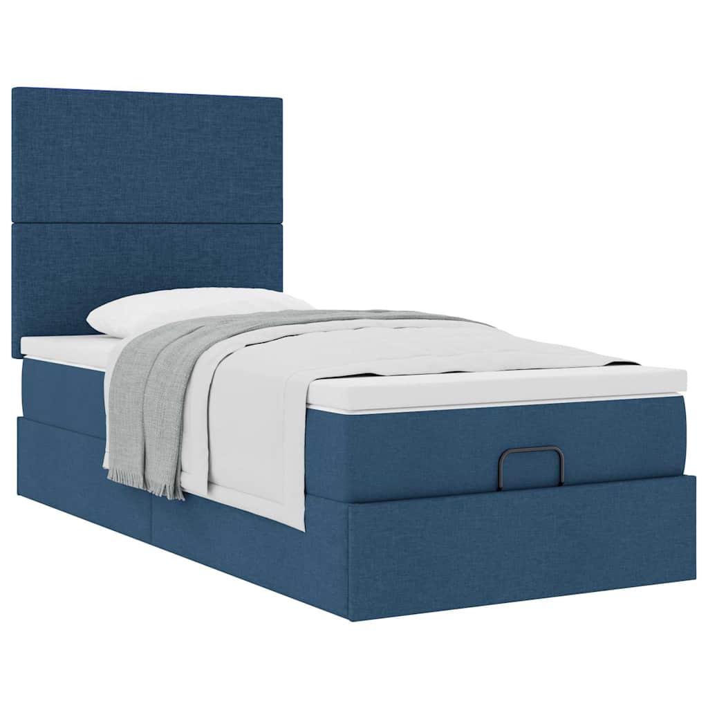 Pouf Letto con Materasso Blu 90x200 cm in Tessuto