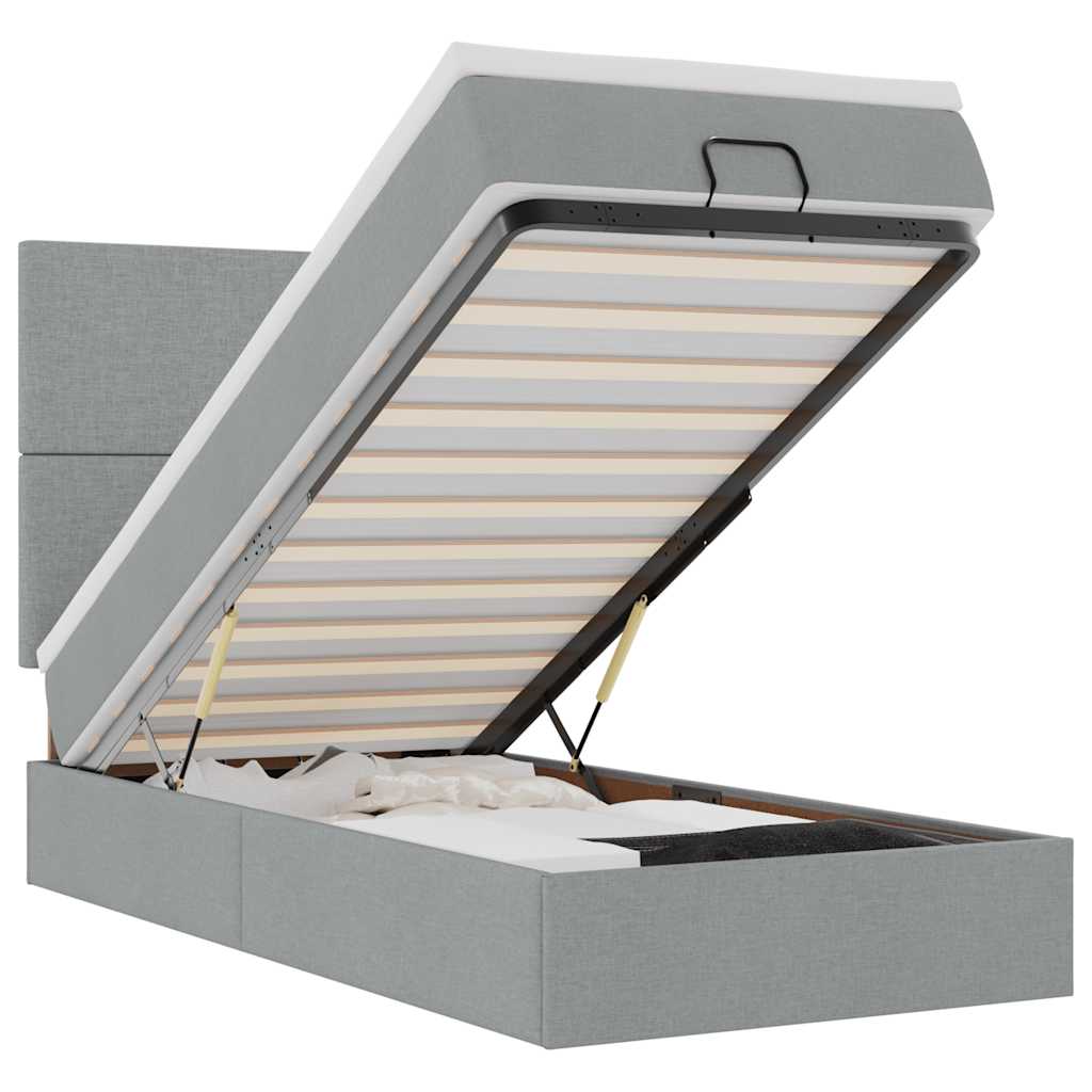 Pouf Letto con Materasso Grigio Chiaro 100x200 cm in Tessuto