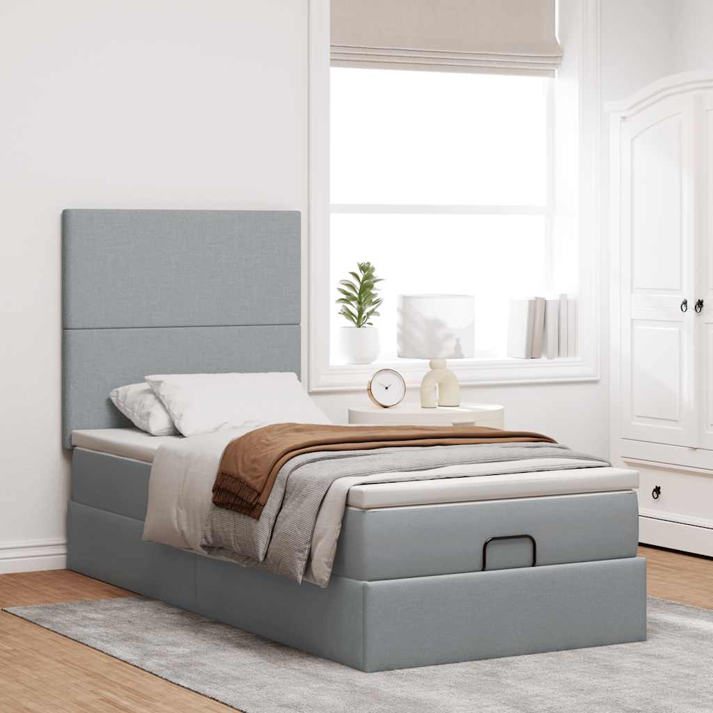 Pouf Letto con Materasso Grigio Chiaro 100x200 cm in Tessuto