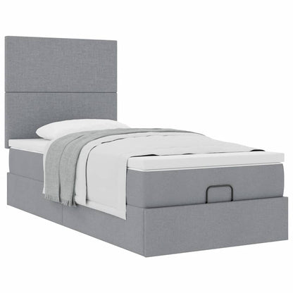 Pouf Letto con Materasso Grigio Chiaro 100x200 cm in Tessuto