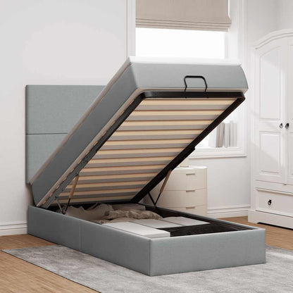 Pouf Letto con Materasso Grigio Chiaro 100x200 cm in Tessuto