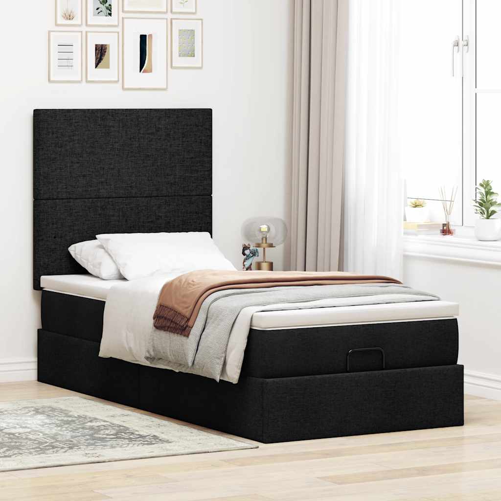 Pouf Letto con Materasso Nero 100x200 cm in Tessuto