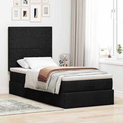 Pouf Letto con Materasso Nero 100x200 cm in Tessuto