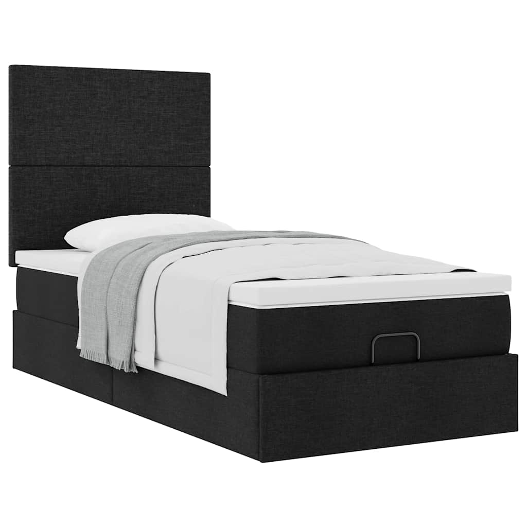 Pouf Letto con Materasso Nero 100x200 cm in Tessuto