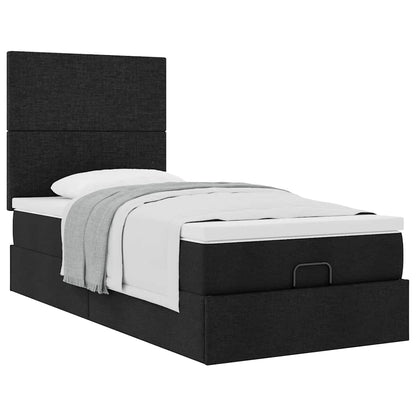 Pouf Letto con Materasso Nero 100x200 cm in Tessuto