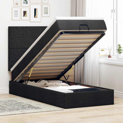 Pouf Letto con Materasso Nero 100x200 cm in Tessuto