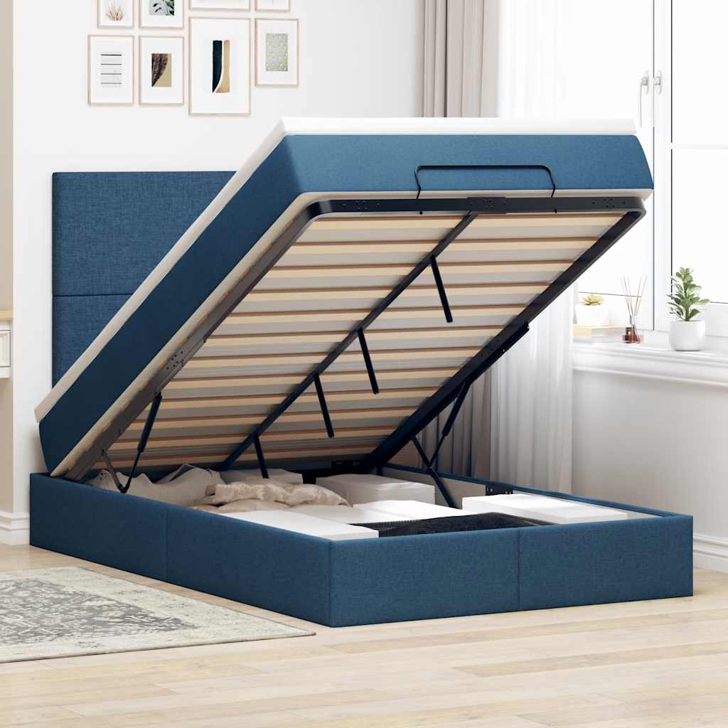 Struttura Letto Pouf con Materasso Blu 120x190 cm in Tessuto
