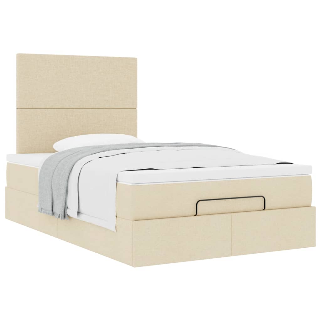 Struttura Letto Pouf con Materasso Crema 120x200 cm in Tessuto