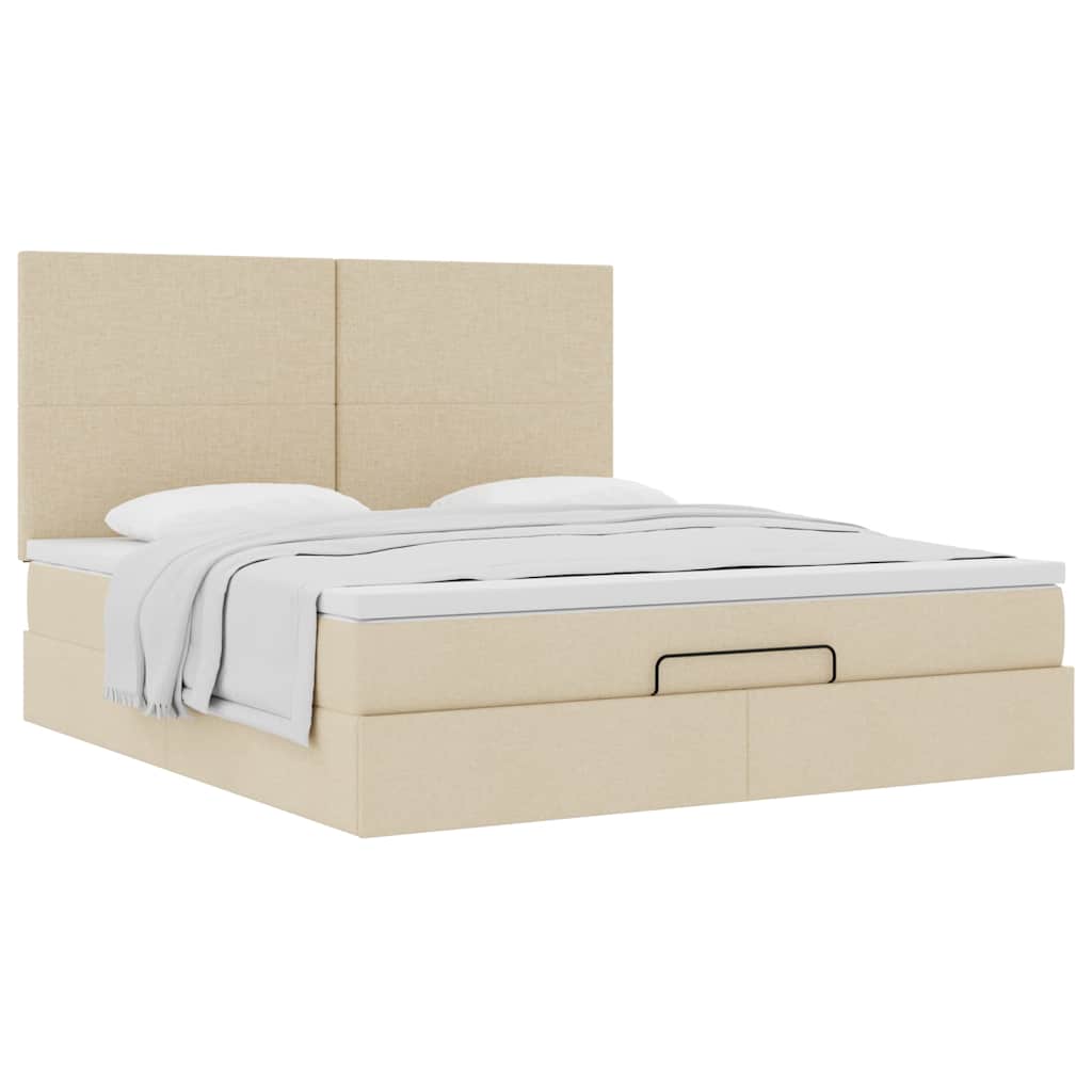 Struttura Letto Pouf con Materasso Crema 180x200 cm in Tessuto
