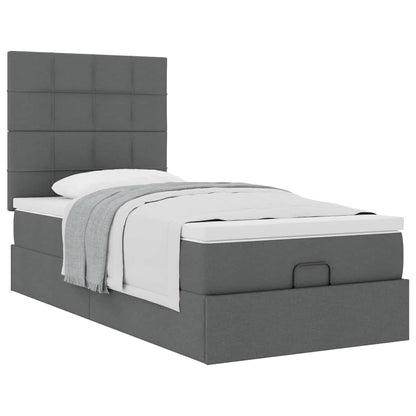 Pouf Letto con Materasso Grigio Scuro 90x200 cm in Tessuto
