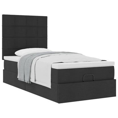 Pouf Letto con Materasso Nero 90x200 cm in Tessuto