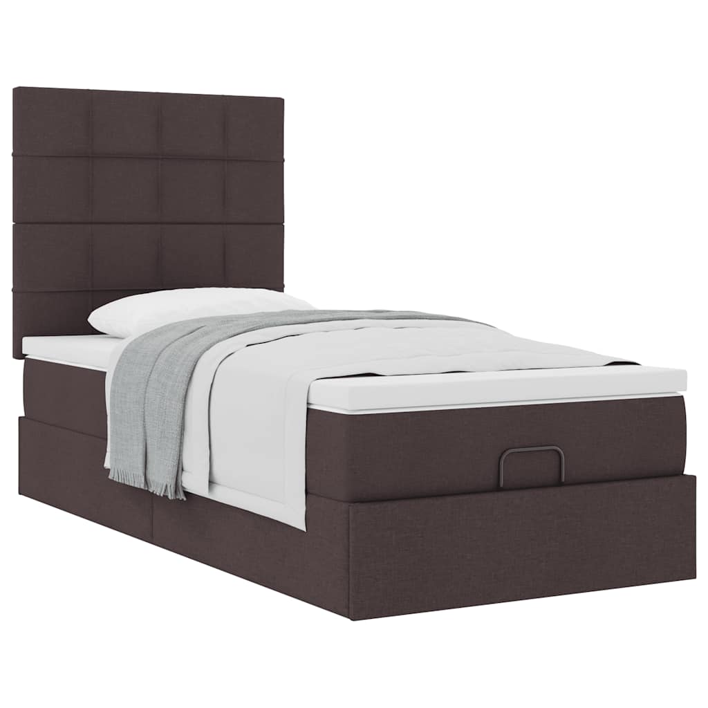 Pouf Letto con Materasso Marrone Scuro 90x200 cm in Tessuto