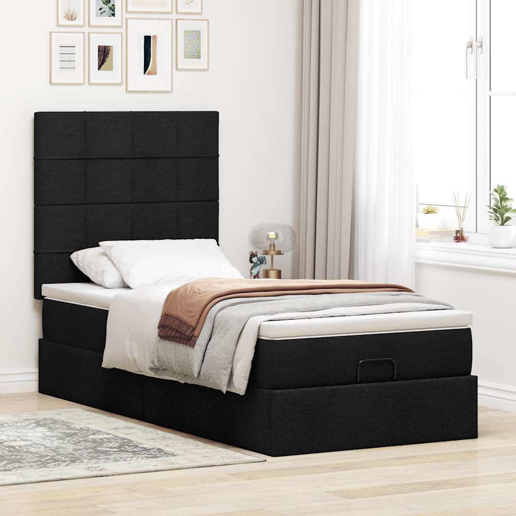 Pouf Letto con Materasso Nero 100x200 cm in Tessuto